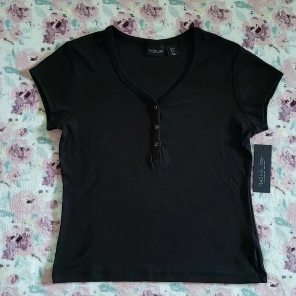 Rachel Zoe Ribbed Black🖤 Henley Top - NWT - Picture 1 of 9